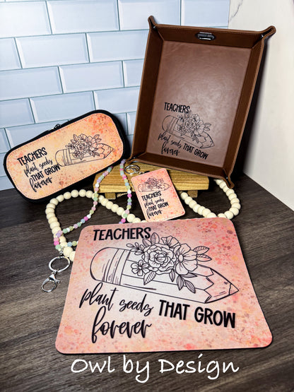 Teachers Plant Seeds Teacher Appreciation Bundle - Lanyard, Badge Holder, Mousepad, Tray, and Pencil Pouch