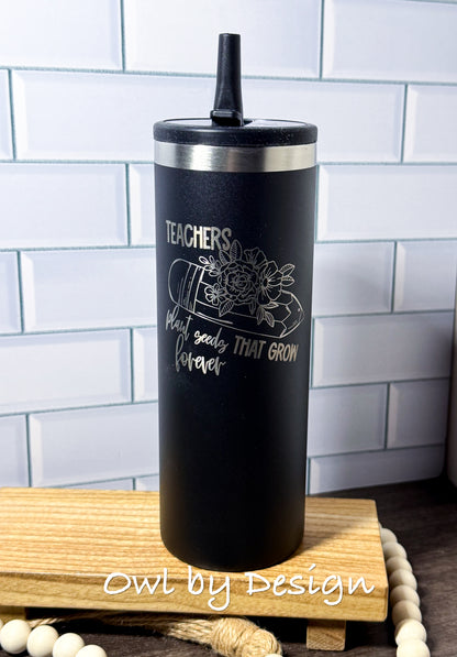 Teachers Plant Seeds Hydration Bundle - 24 oz Tumbler and Ceramic Coaster