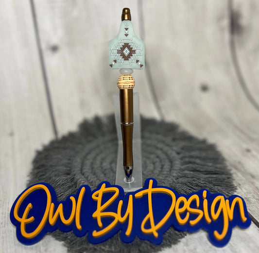 Teal Aztec Cattle Tag Pen
