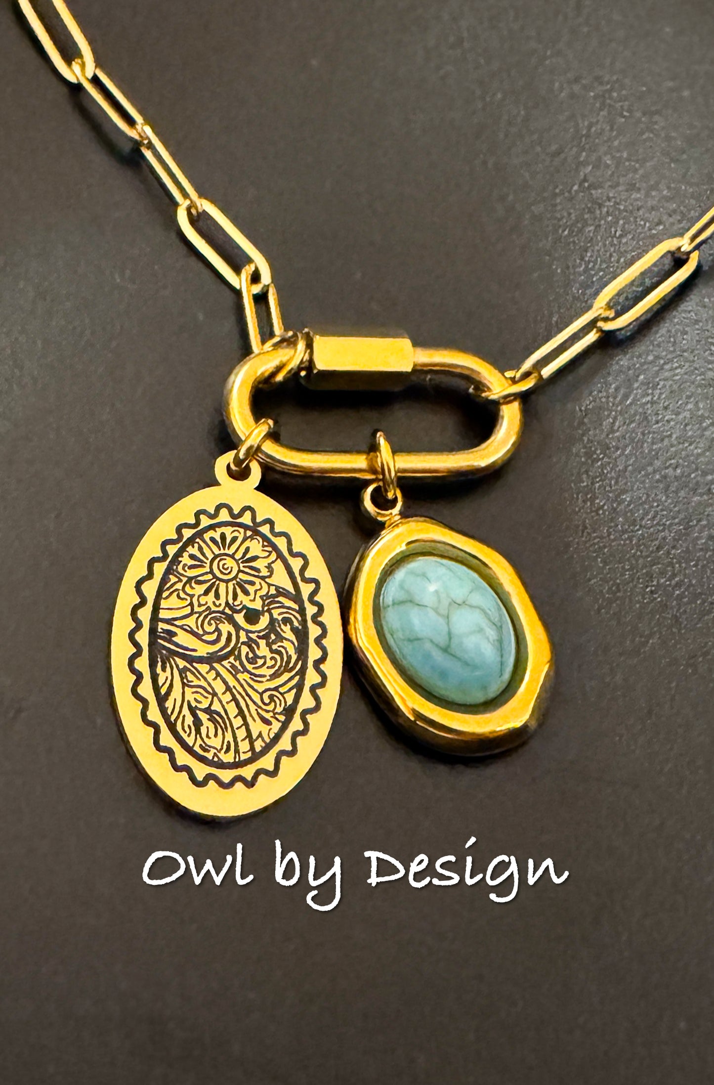 Turquoise Tooled Leather Charm Necklace