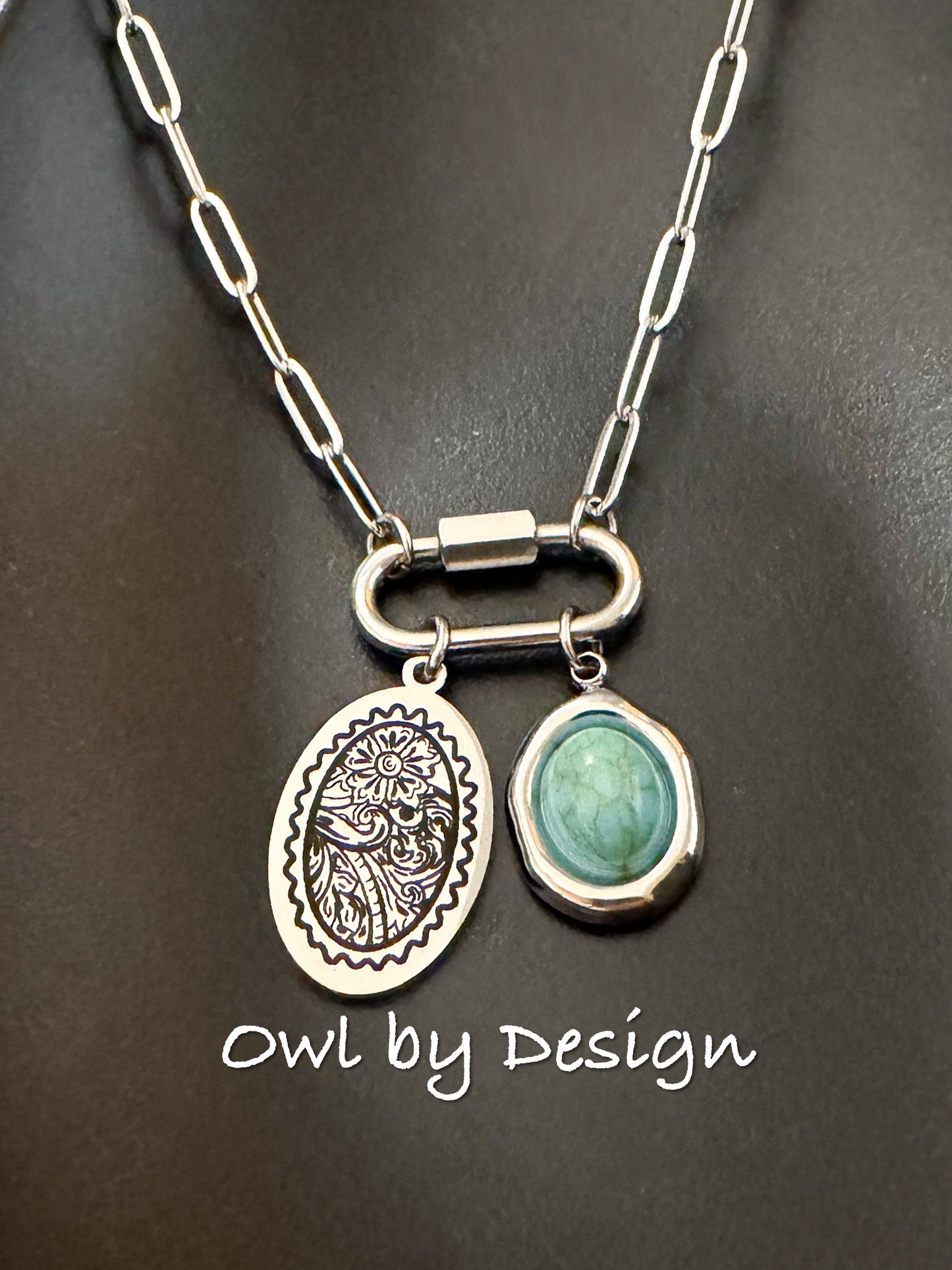 Turquoise Tooled Leather Charm Necklace